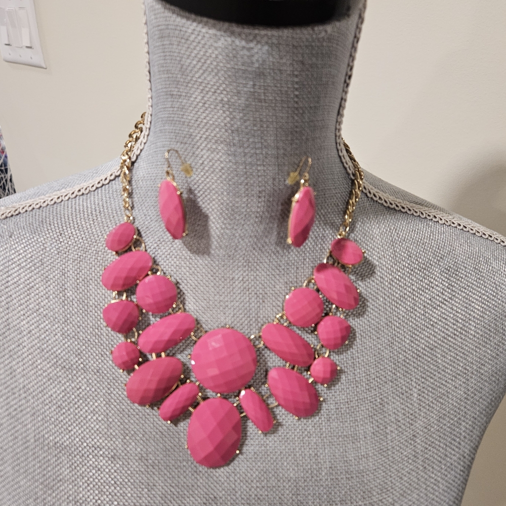 Pink Statement Necklace and Earring Set